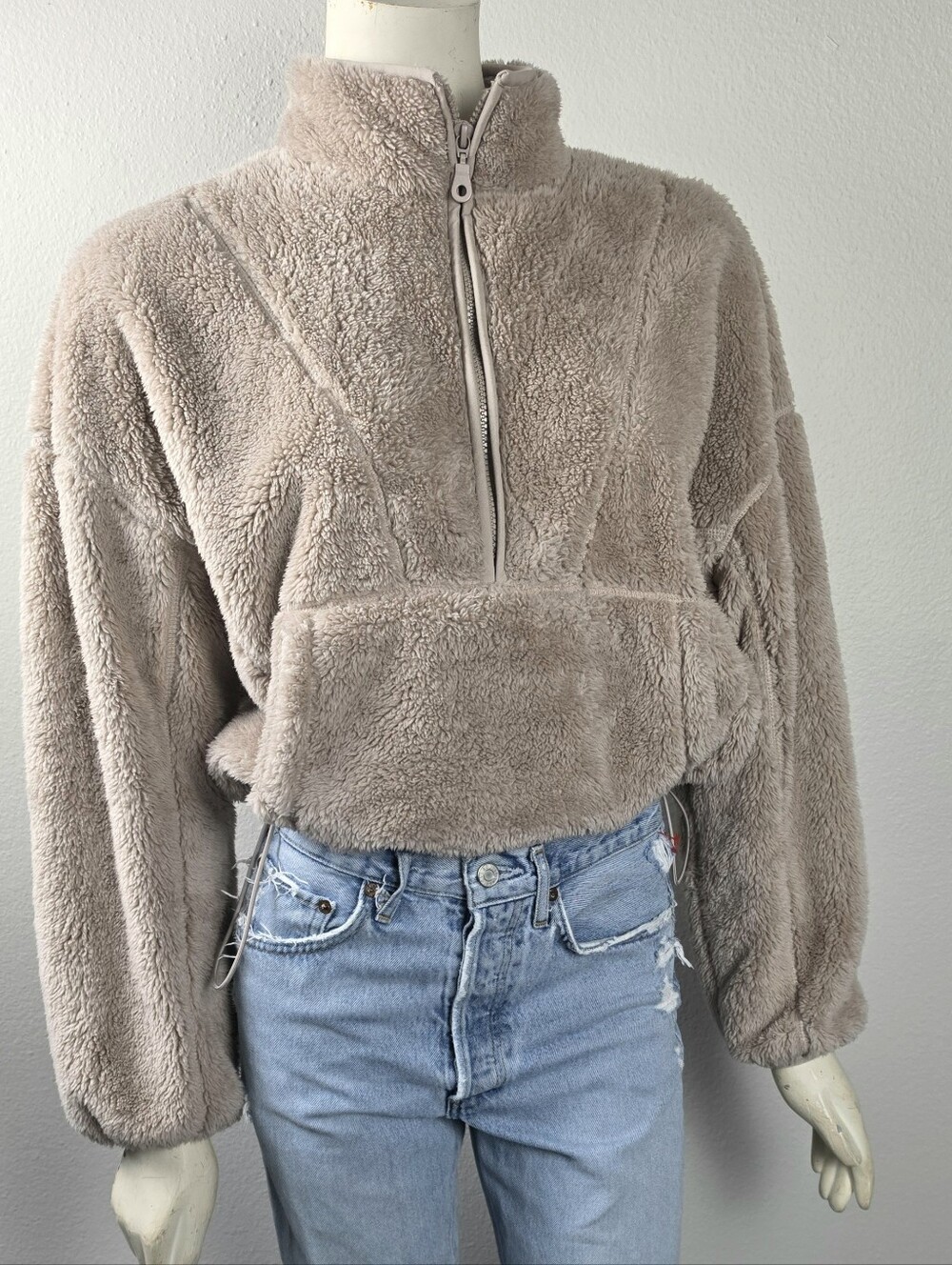 Aeropostale Beige Plush Half-Zip Teddy Sweater